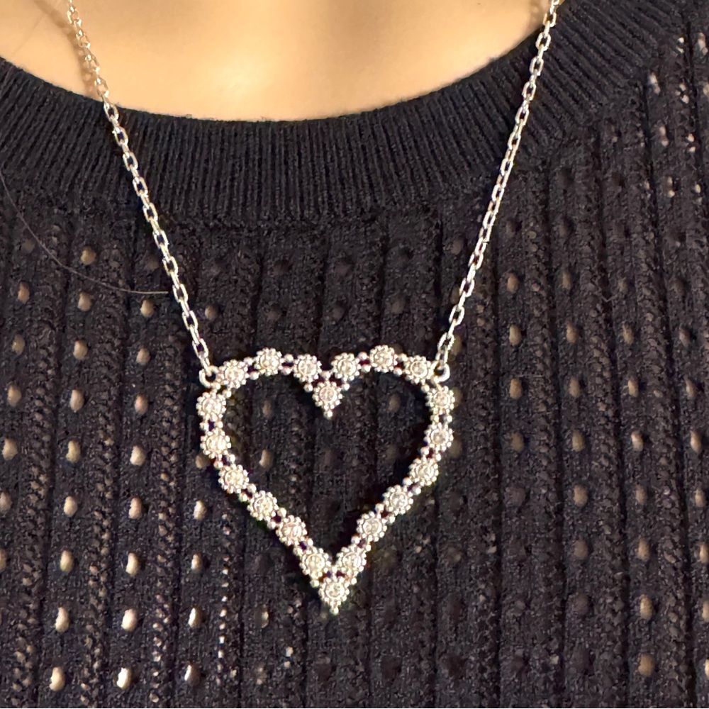 BRIGHTON Twinkle Silver Heart Crystals Necklace - Picture 12 of 12
